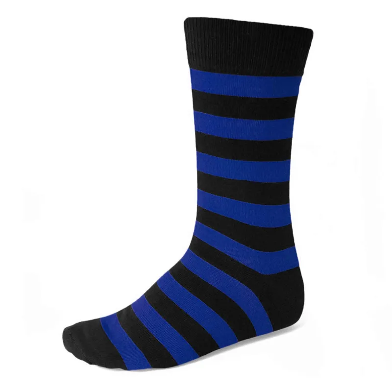 Men's Royal Blue and Black Striped Socks sold by TieMart