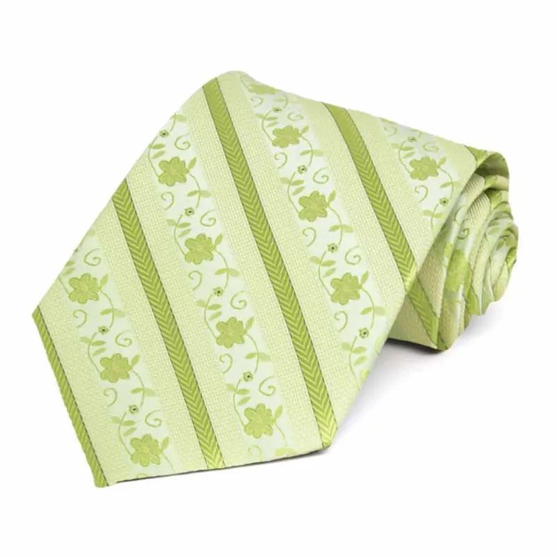 Apple Green Anna Floral Striped Necktie sold by TieMart