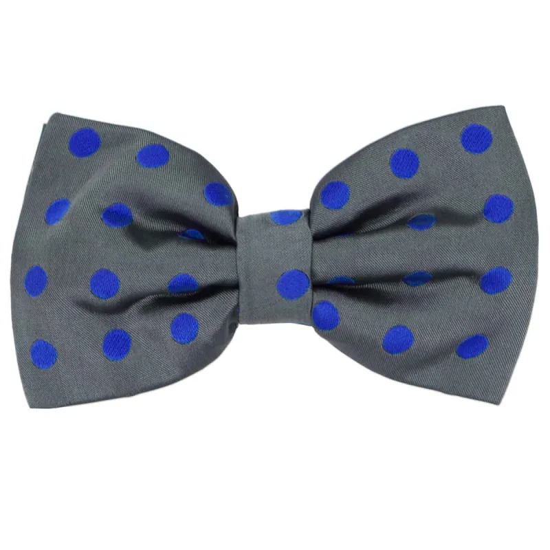 Dark Gray and Royal Blue Quincy Polka Dot Bow Tie sold by TieMart