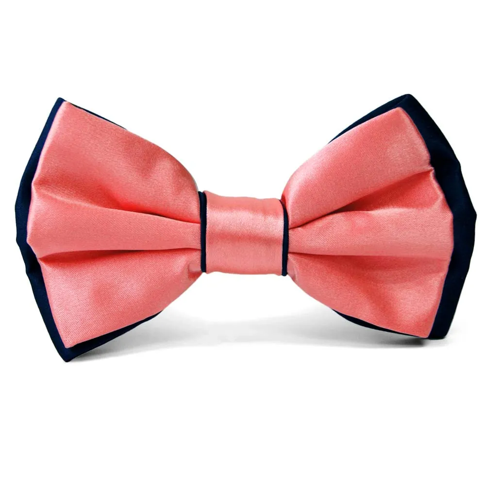 Coral and Navy Blue Dual-Color Bow Tie sold by TieMart