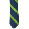Navy Blue and Grass Green Striped Cotton/Silk Slim Necktie, 2.5" Width sold by TieMart