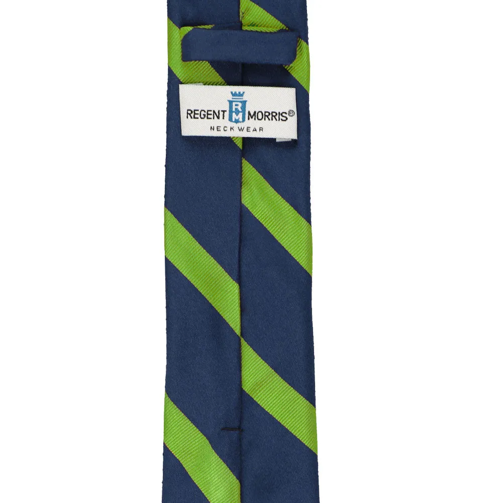 Navy Blue and Grass Green Striped Cotton/Silk Slim Necktie, 2.5" Width sold by TieMart product image thumbnail 3