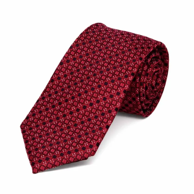 Crimson Red Marie Square Pattern Slim Necktie, 2.5" Width sold by TieMart