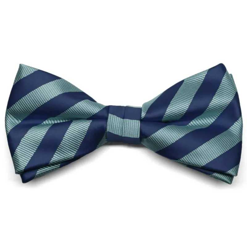 Marine Blue Formal Striped Bow Tie sold by TieMart