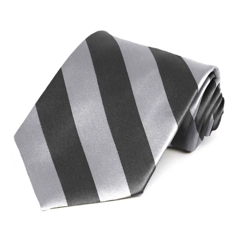 Silver and Dark Gray Striped Tie sold by TieMart