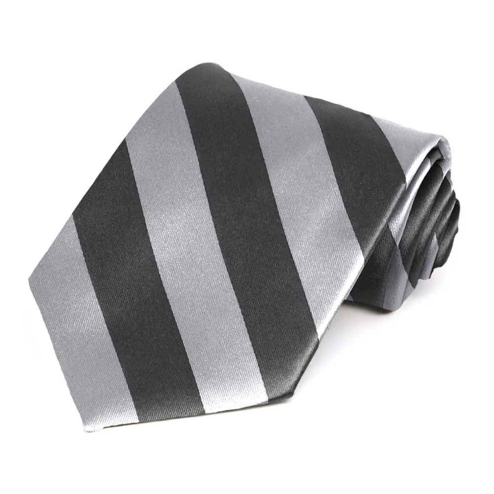 Silver and Dark Gray Striped Tie sold by TieMart