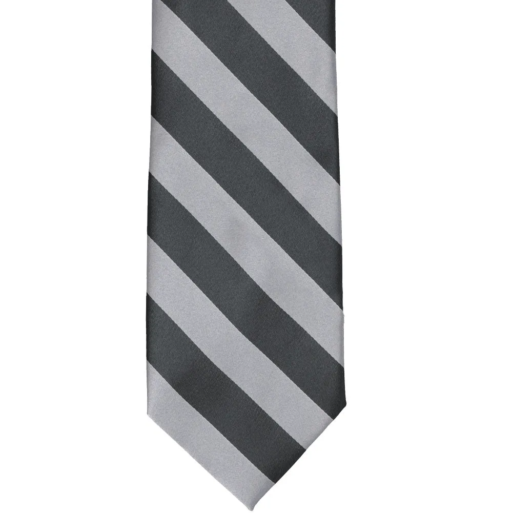 Silver and Dark Gray Striped Tie sold by TieMart product image thumbnail 3