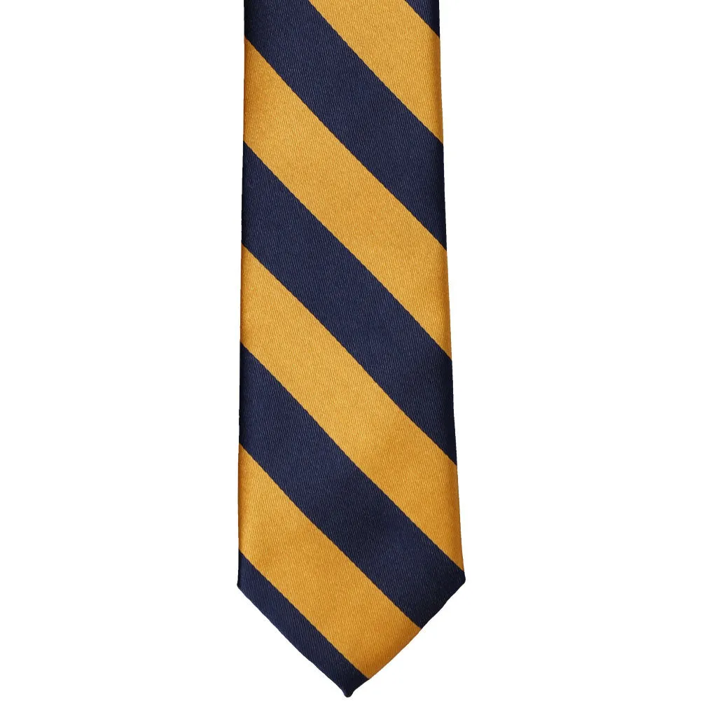 Navy Blue and Gold Bar Striped Slim Tie, 2.5" Width sold by TieMart product image thumbnail 2