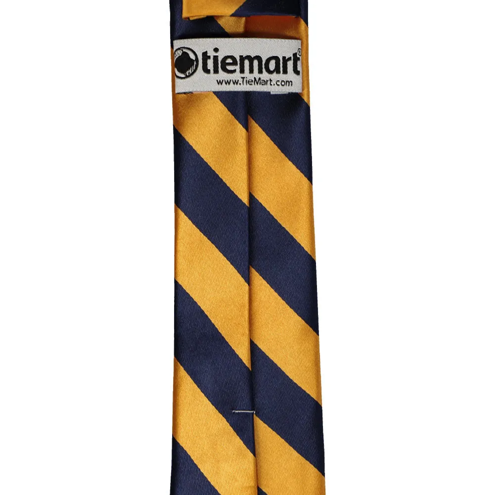 Navy Blue and Gold Bar Striped Slim Tie, 2.5" Width sold by TieMart product image thumbnail 3