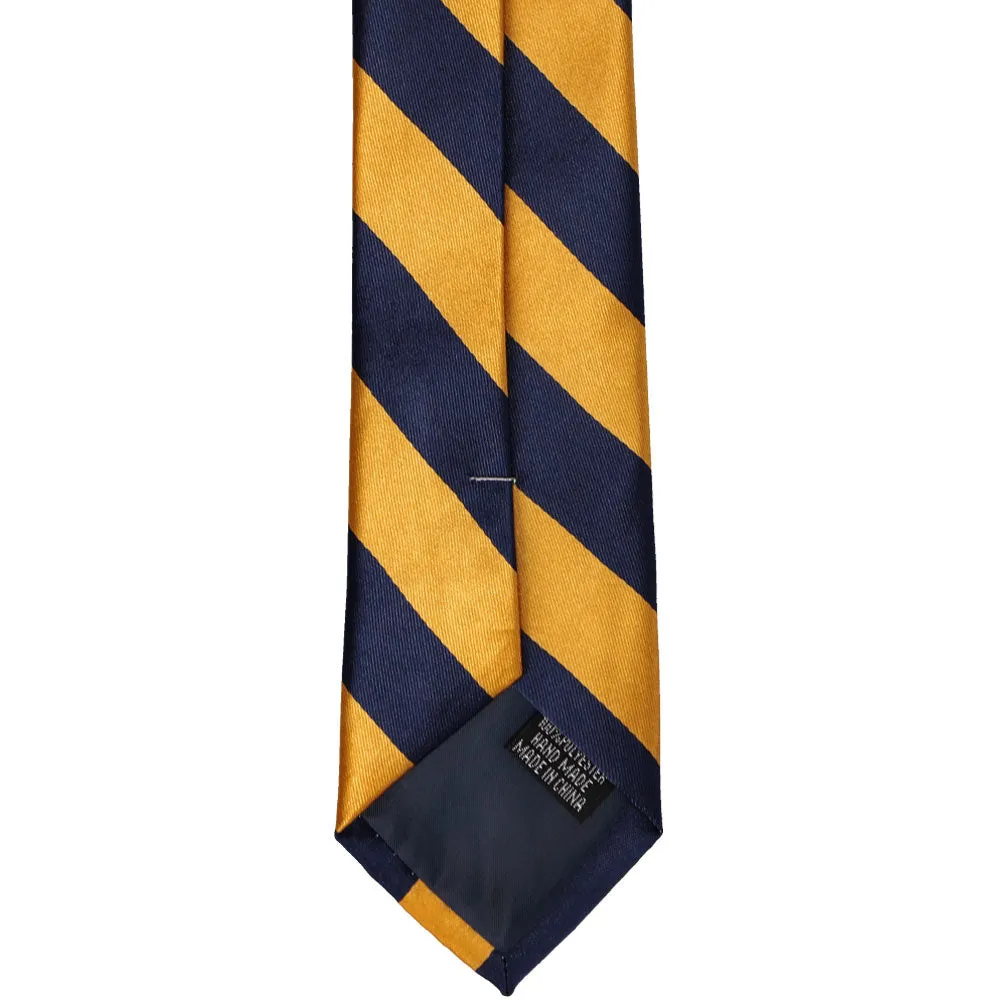 Navy Blue and Gold Bar Striped Slim Tie, 2.5" Width sold by TieMart product image thumbnail 4