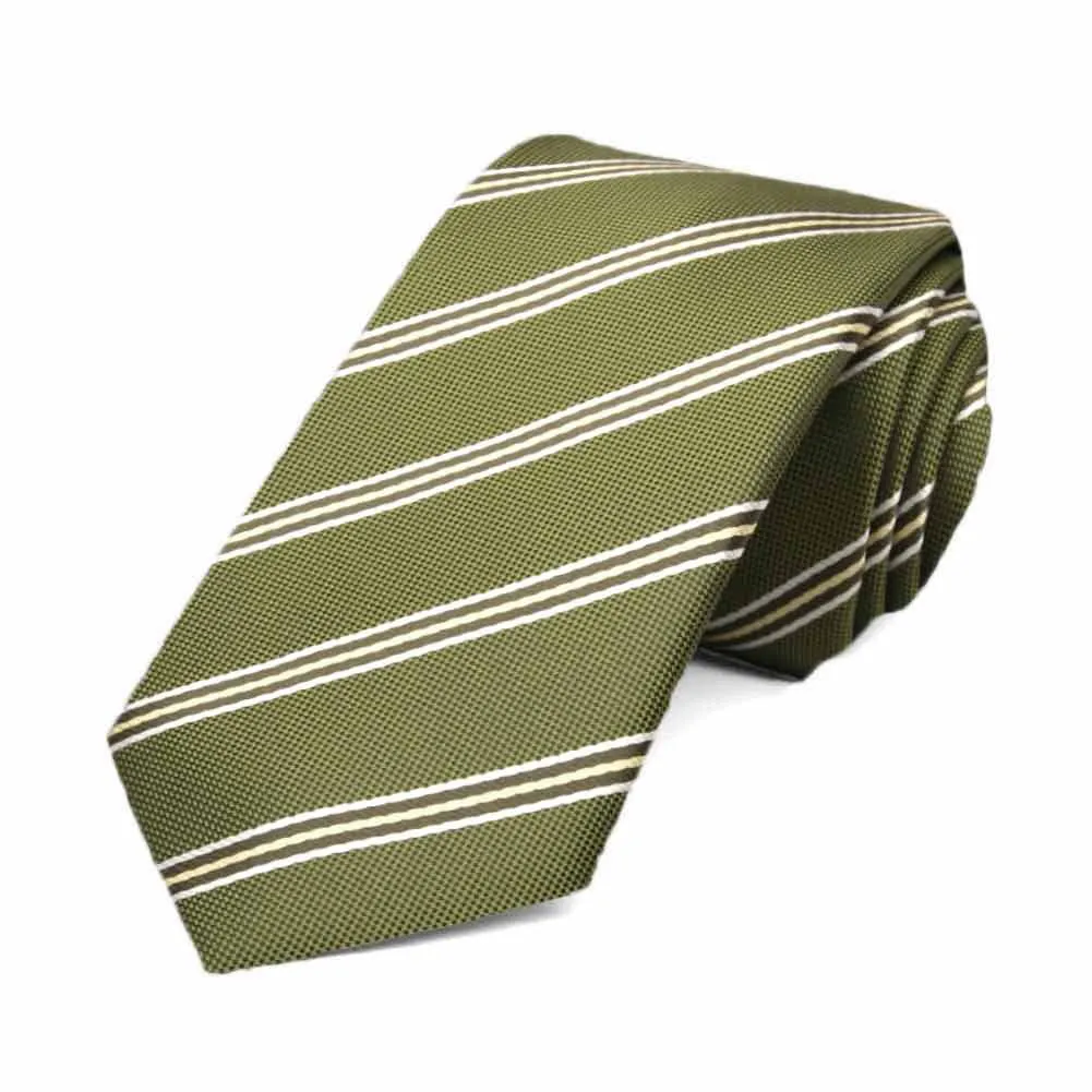Moss Green Melvin Striped Slim Necktie, 2.5" Width sold by TieMart