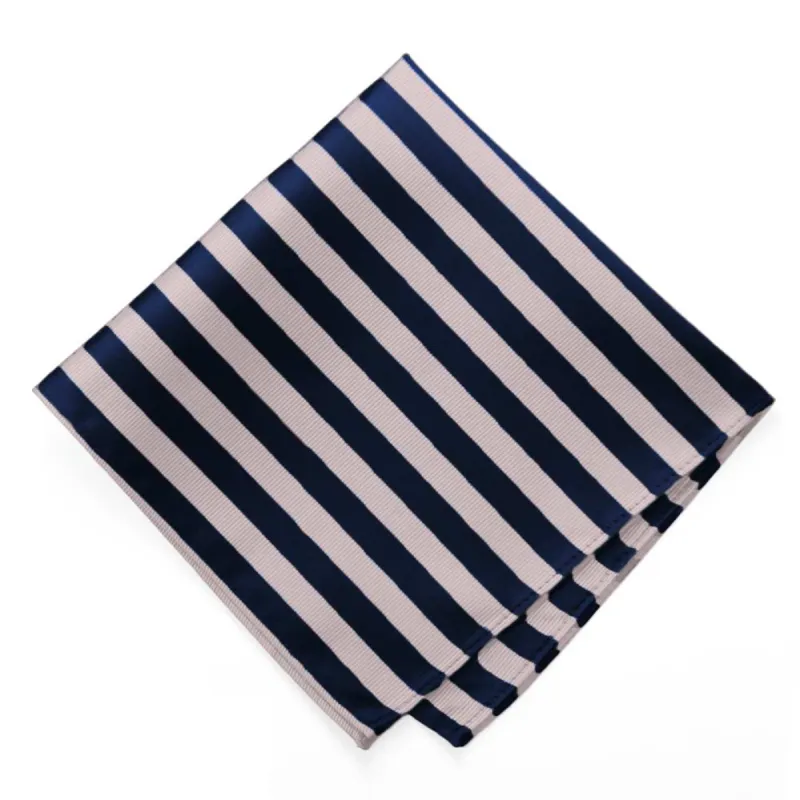 Blush Pink and Navy Blue Formal Striped Pocket Square sold by TieMart