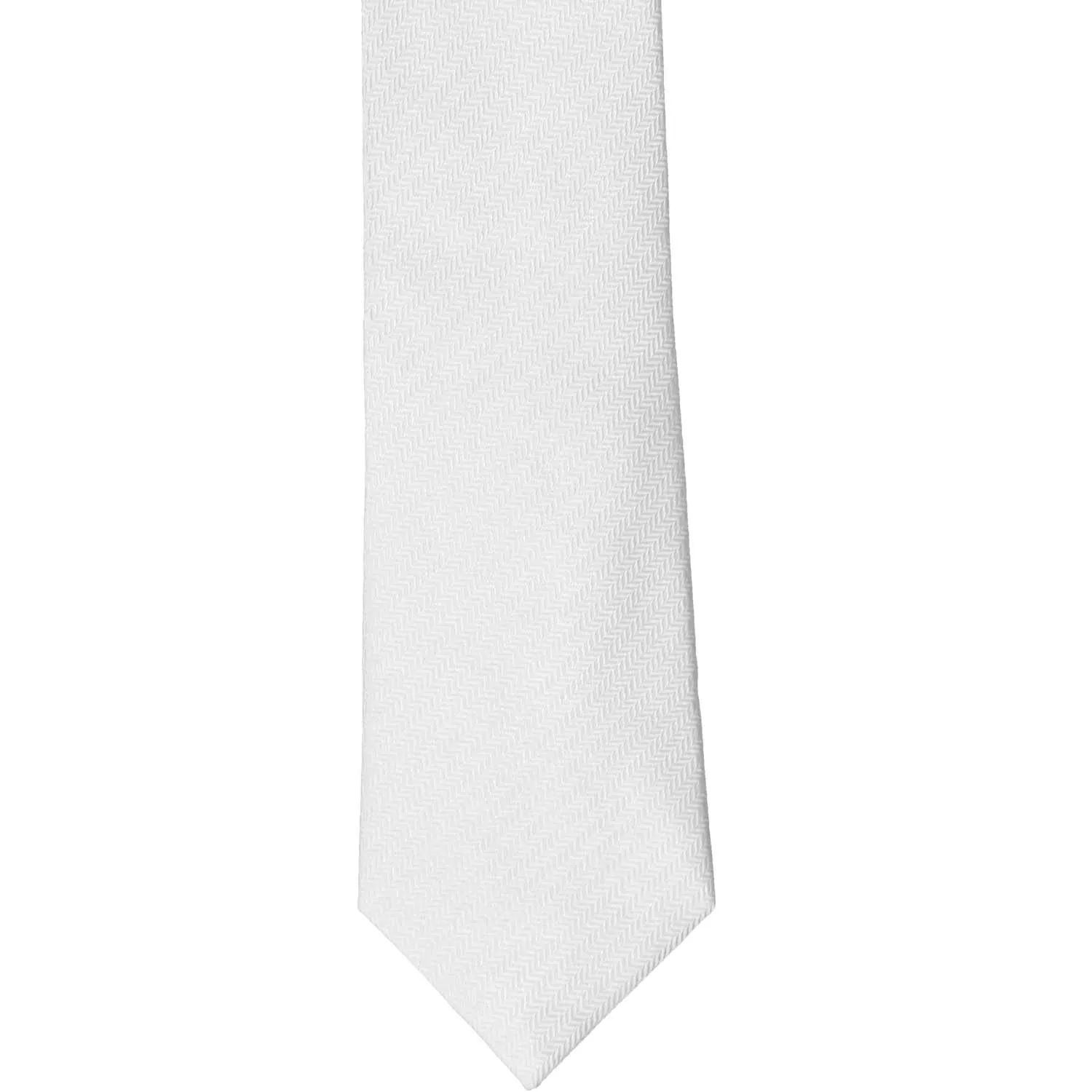 White Herringbone Silk Slim Necktie, 2.5" Width sold by TieMart product image thumbnail 2