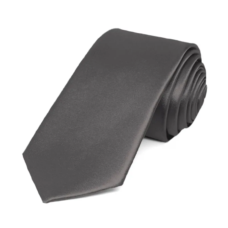 Graphite Gray Slim Solid Color Necktie, 2.5" Width sold by TieMart