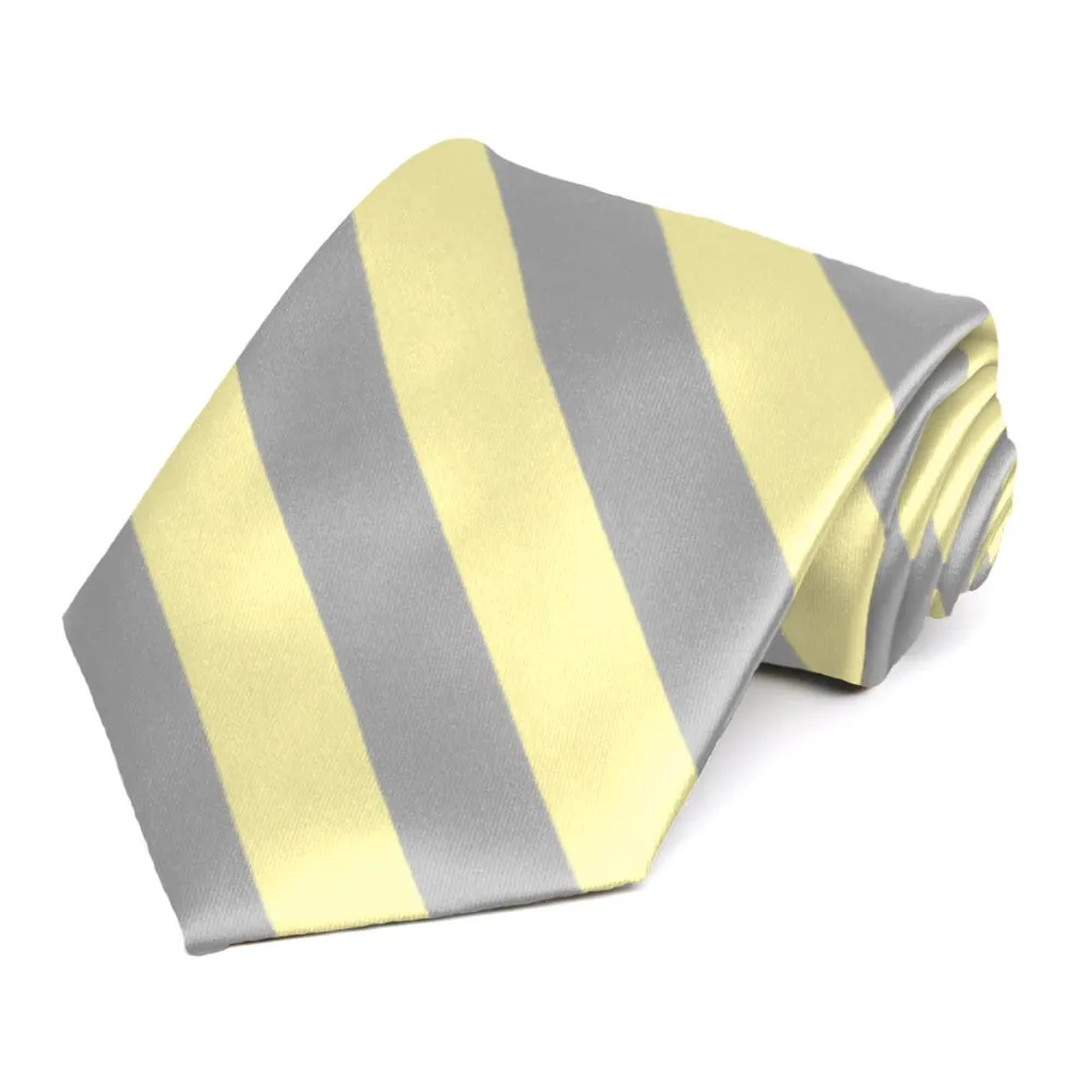 Light Yellow and Silver Striped Tie sold by TieMart