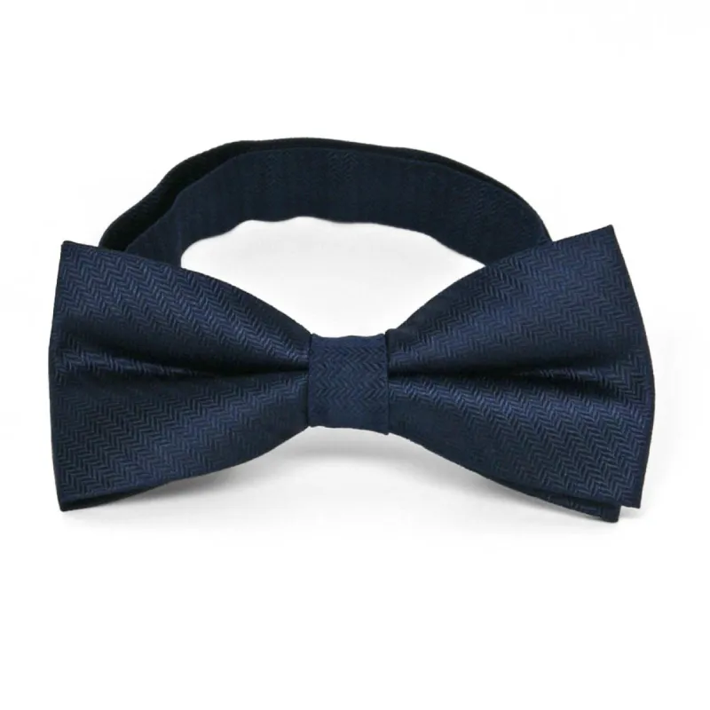 Navy Blue Herringbone Silk Bow Tie sold by TieMart