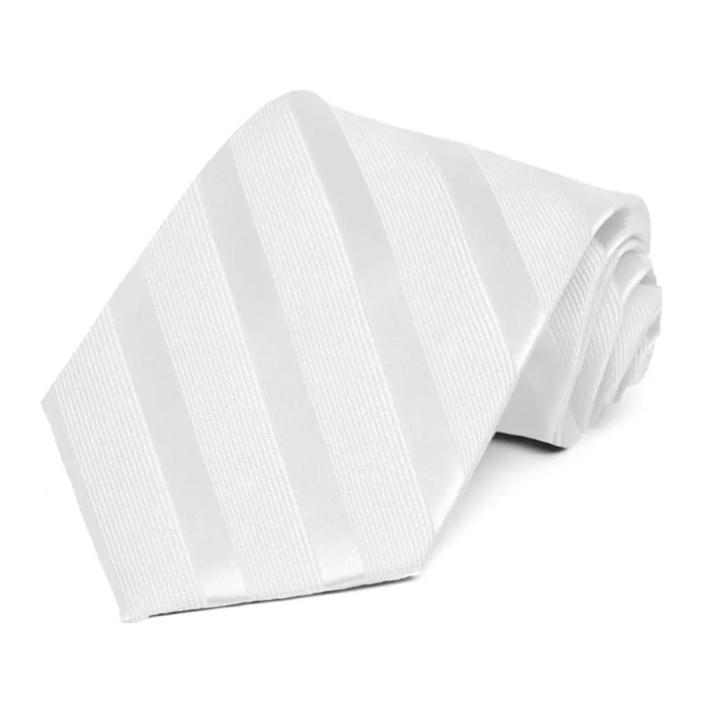 White Elite Extra Long Striped Necktie sold by TieMart
