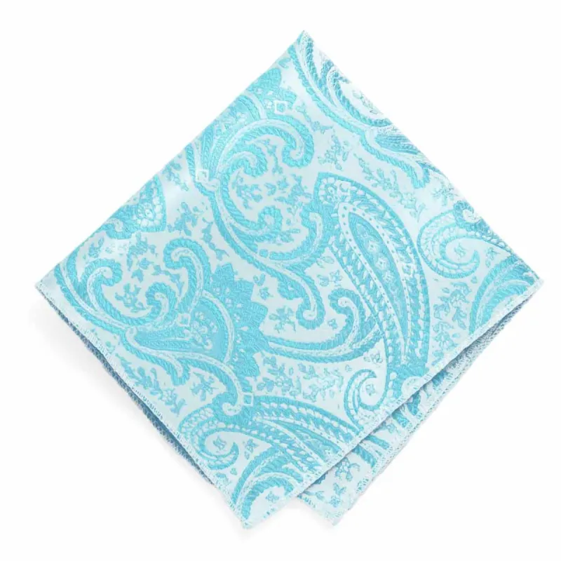 Turquoise Clara Paisley Pocket Square sold by TieMart
