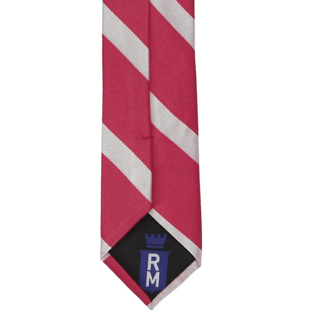 Ruby Red and Silver Striped Cotton/Silk Slim Necktie, 2.5" Width sold by TieMart product image thumbnail 4