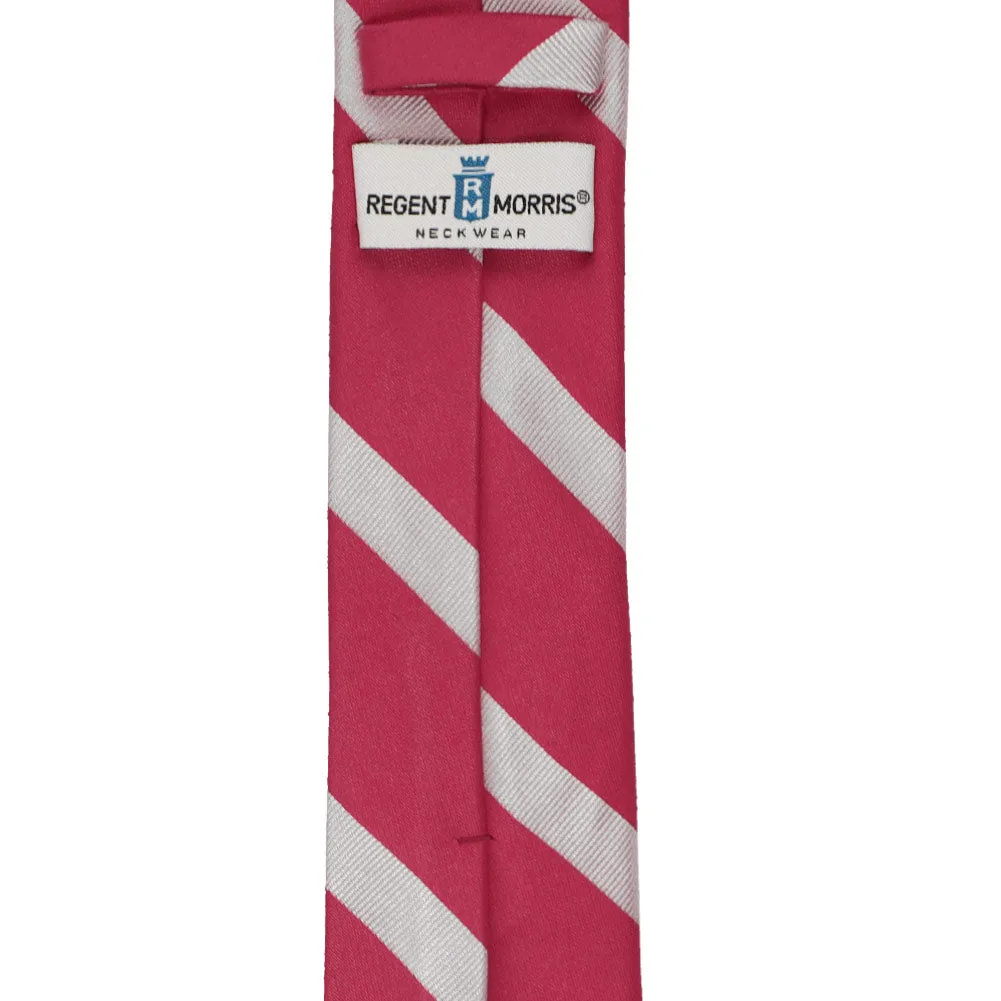 Ruby Red and Silver Striped Cotton/Silk Slim Necktie, 2.5" Width sold by TieMart product image thumbnail 3