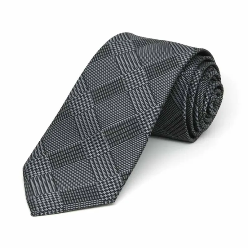 Black Michael Glen Plaid Slim Necktie, 2.5" Width sold by TieMart