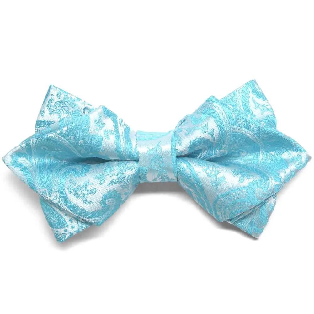 Turquoise Clara Paisley Diamond Tip Bow Tie sold by TieMart
