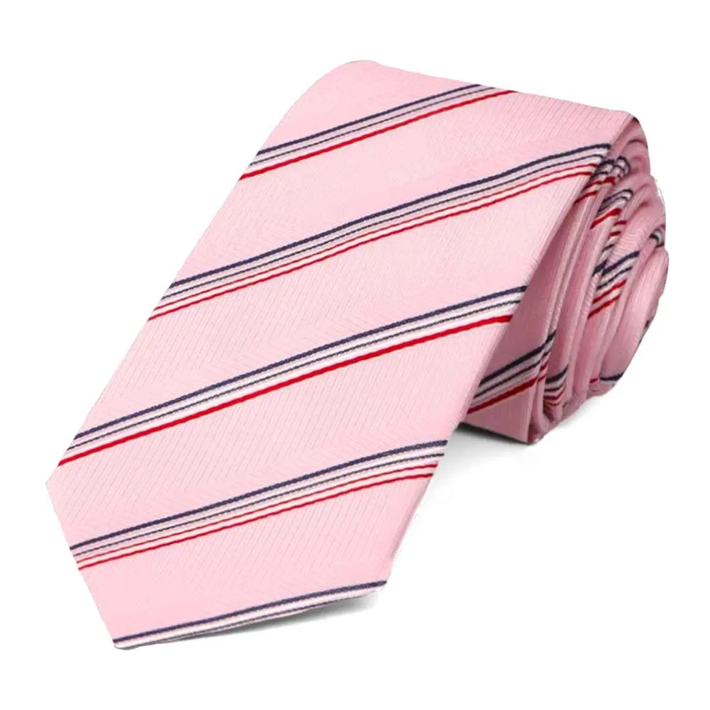 Carnation Pink Hayward Striped Slim Necktie sold by TieMart