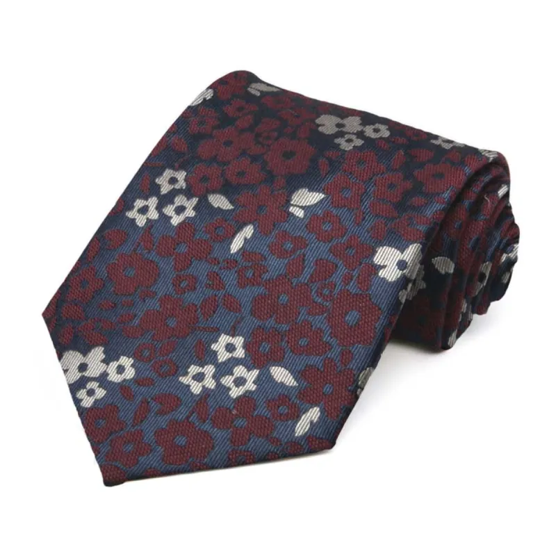 Burgundy Specialist Floral Cotton/Silk Necktie made by TieMart