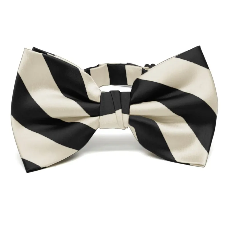 Black and Ivory Striped Bow Tie sold by TieMart