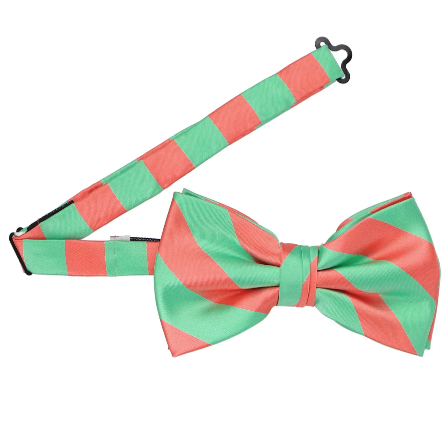 Bright Coral and Bright Mint Striped Bow Tie sold by TieMart product image thumbnail 3