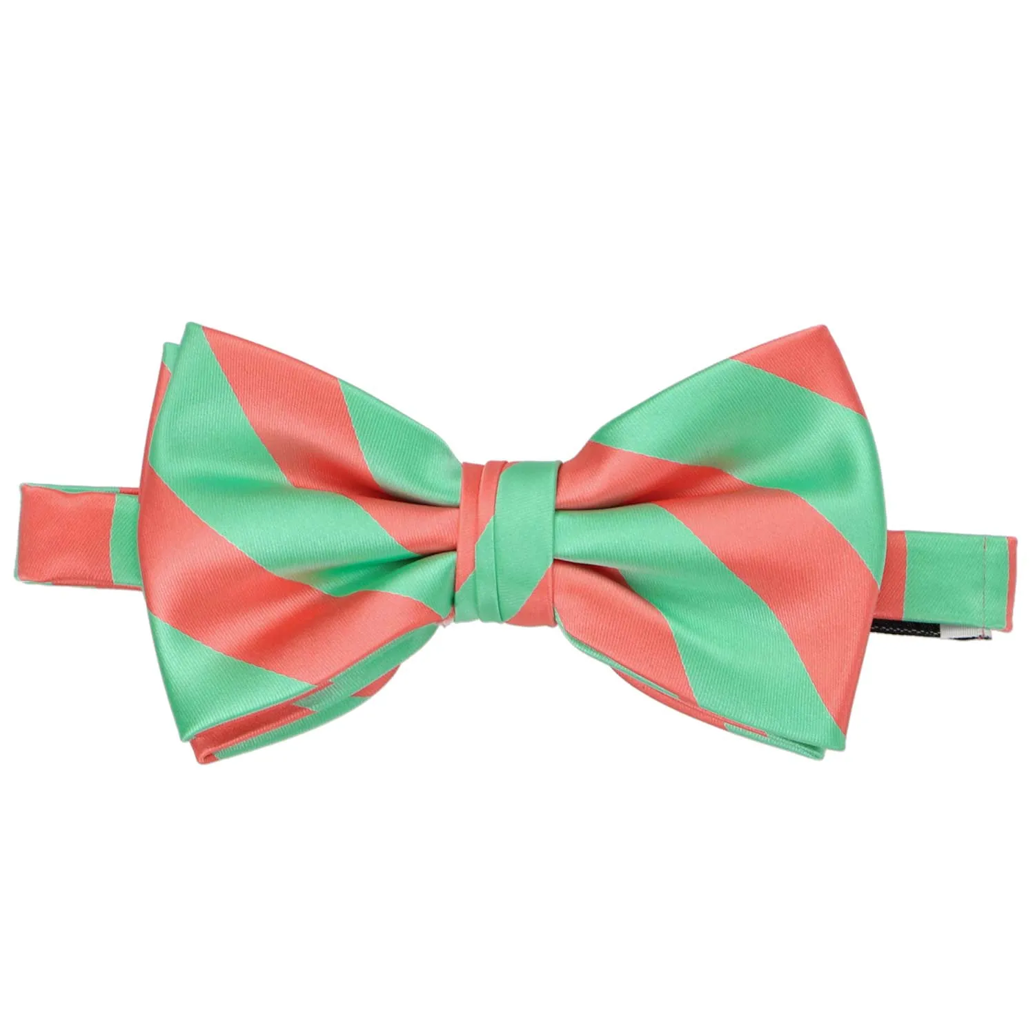 Bright Coral and Bright Mint Striped Bow Tie sold by TieMart product image thumbnail 2