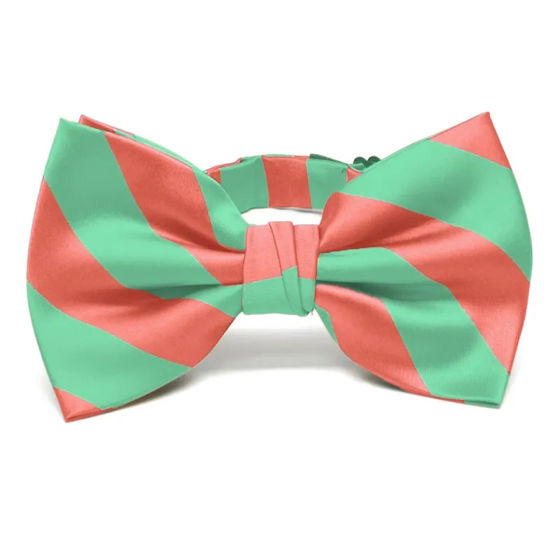 Bright Coral and Bright Mint Striped Bow Tie sold by TieMart