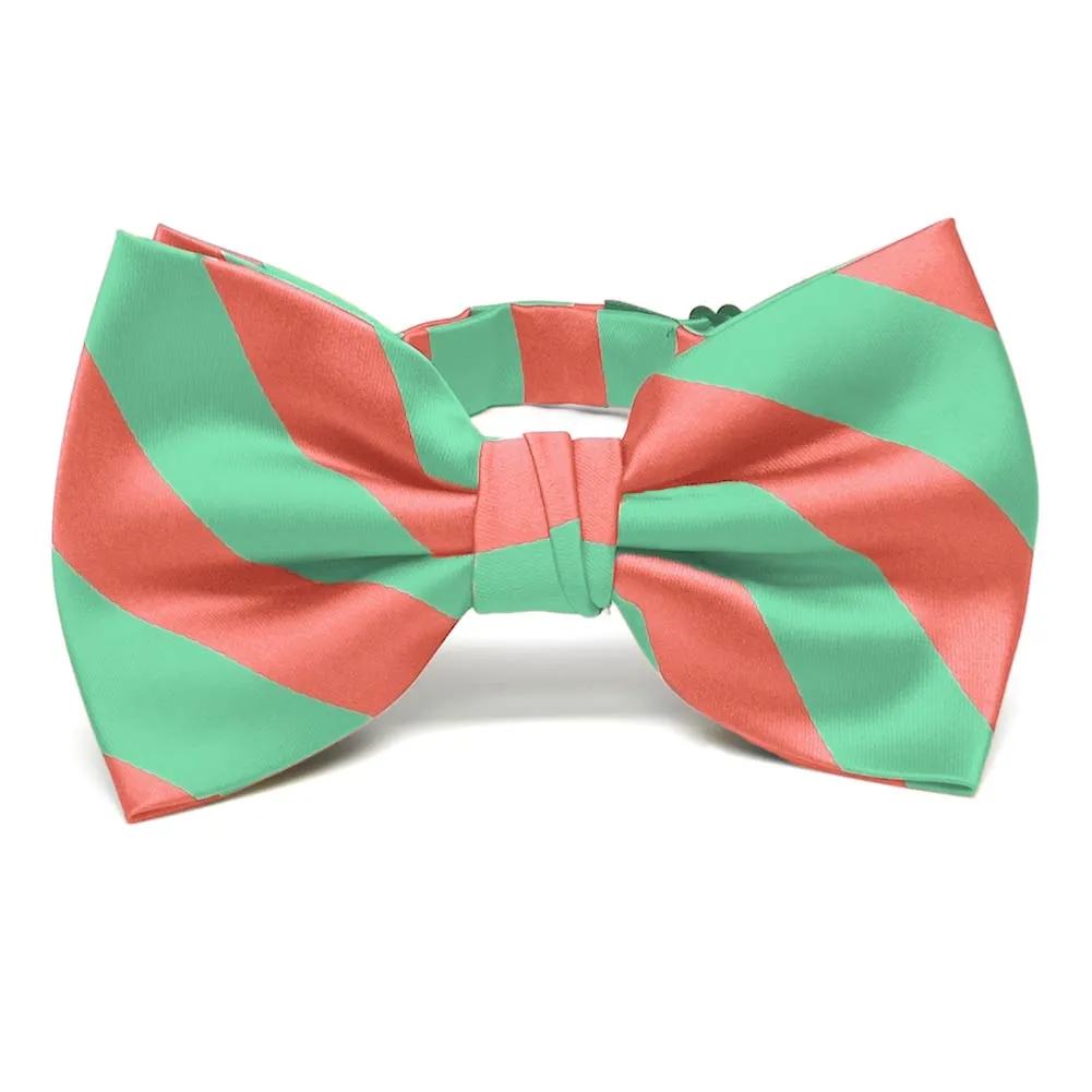 Bright Coral and Bright Mint Striped Bow Tie sold by TieMart