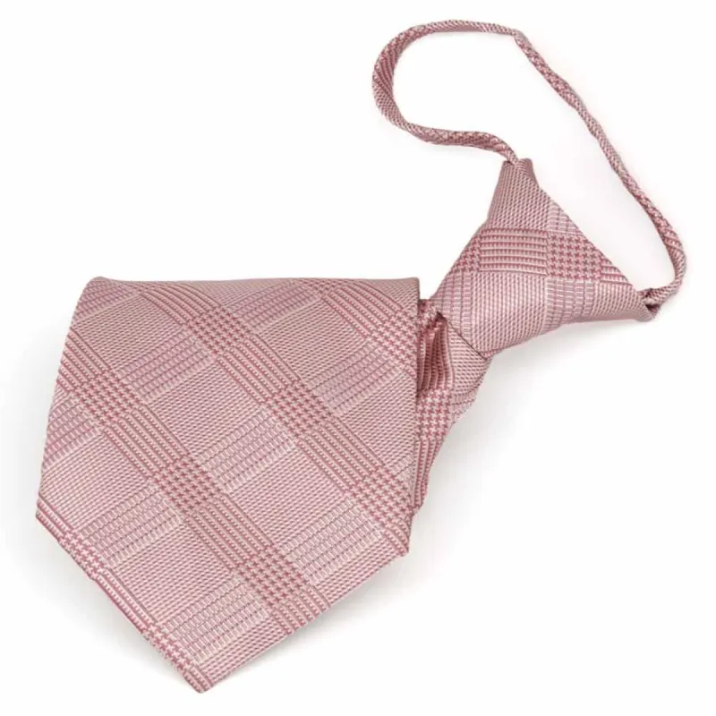 Cameo Pink Michael Glen Plaid Zipper Tie sold by TieMart