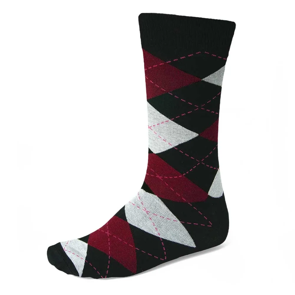 Men's Black and Burgundy Argyle Socks sold by TieMart