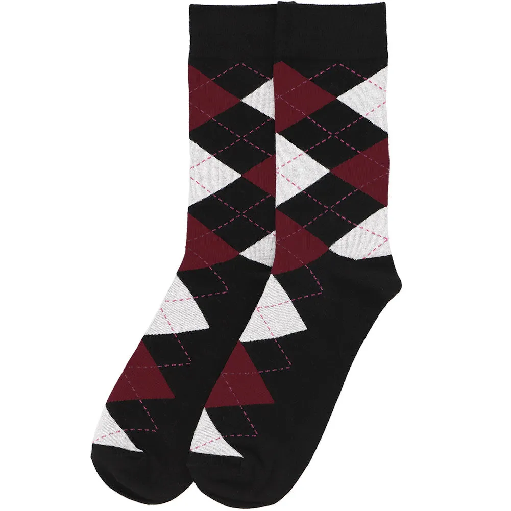 Men's Black and Burgundy Argyle Socks sold by TieMart product image thumbnail 3