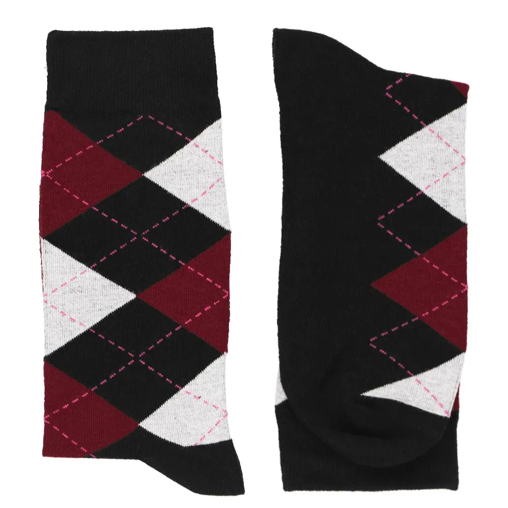 Men's Black and Burgundy Argyle Socks sold by TieMart product image thumbnail 2
