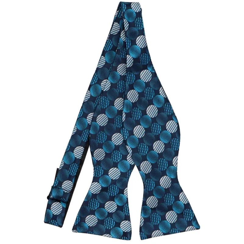 Caribbean Blue and Navy Blue Toluca Dot Self-Tie Bow Tie sold by TieMart