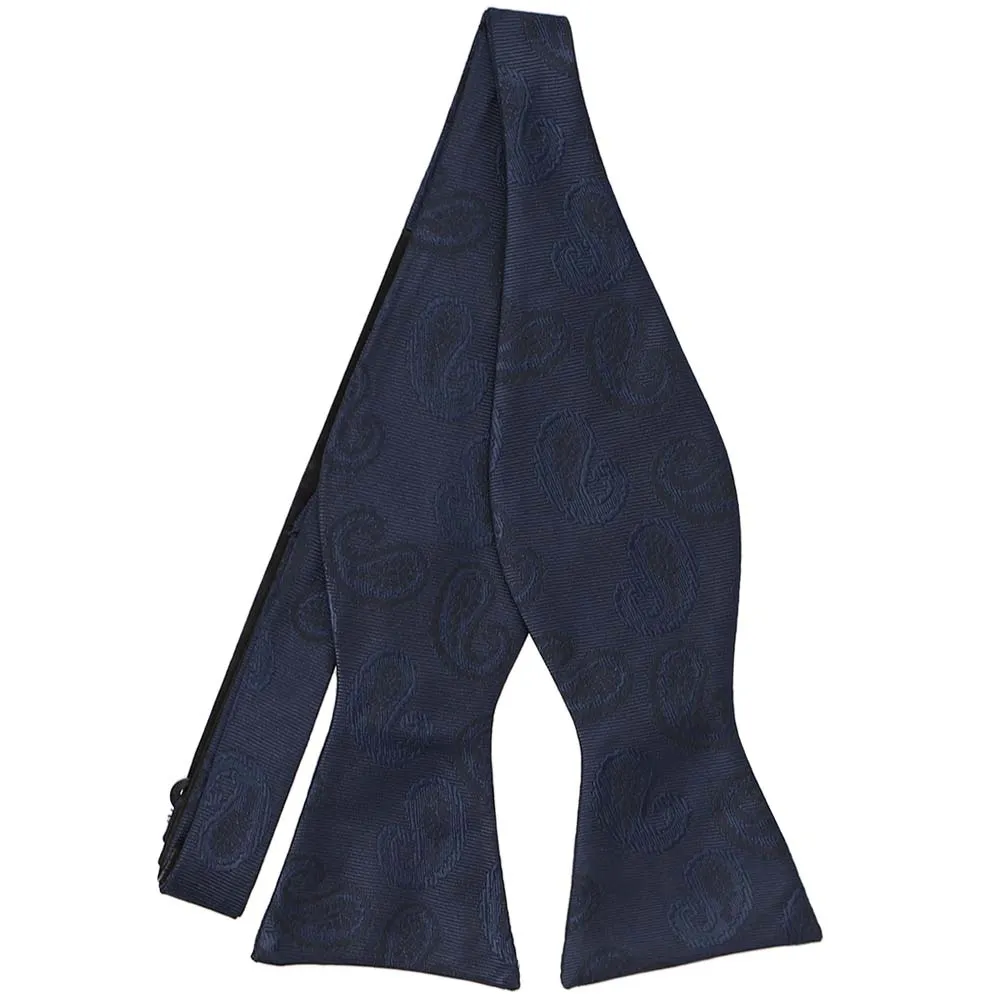 Navy Blue Elias Paisley Self-Tie Bow Tie sold by TieMart