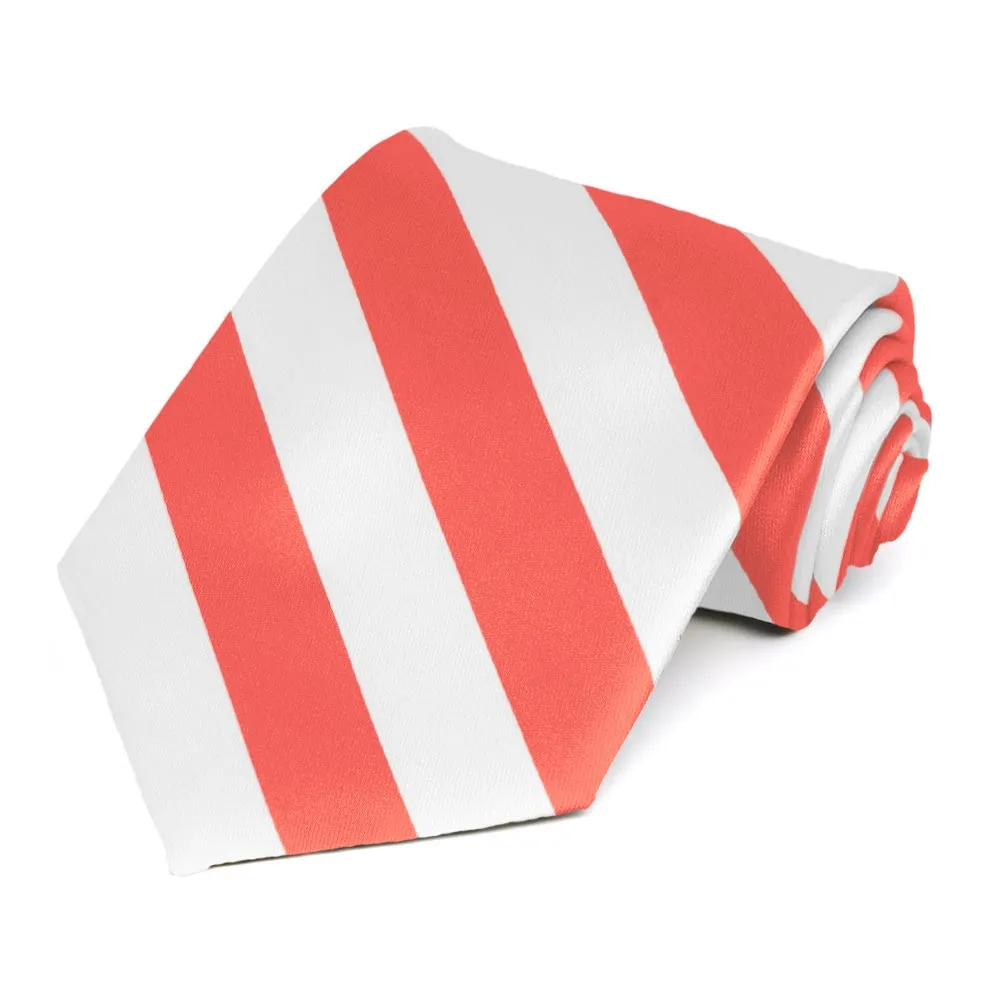 Bright Coral and White Striped Tie sold by TieMart