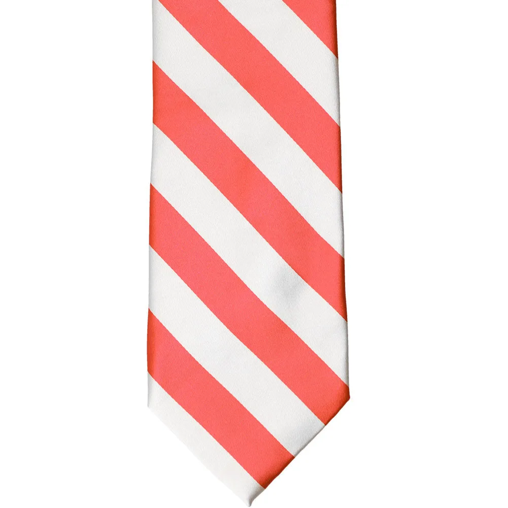 Bright Coral and White Striped Tie sold by TieMart product image thumbnail 3