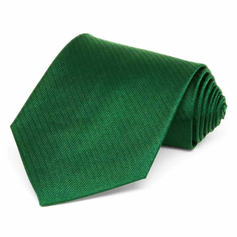 Kelly Green Herringbone Silk Extra Long Necktie sold by TieMart