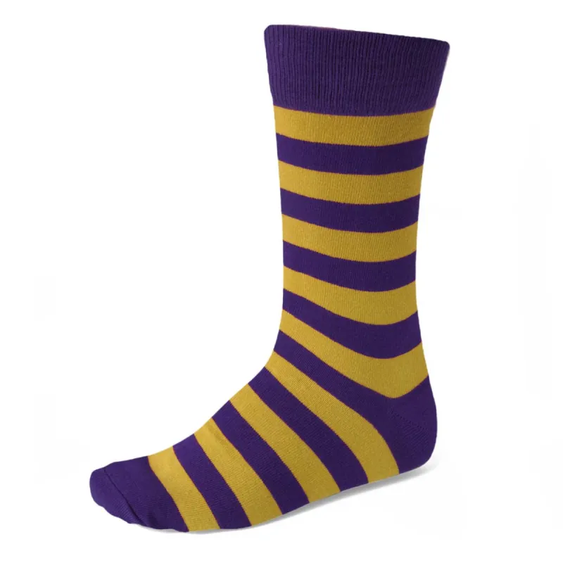 Men's Dark Purple and Gold Striped Socks sold by TieMart