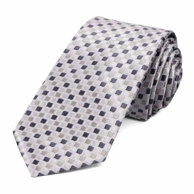 Silver Edmund Geometric Slim Necktie sold by TieMart