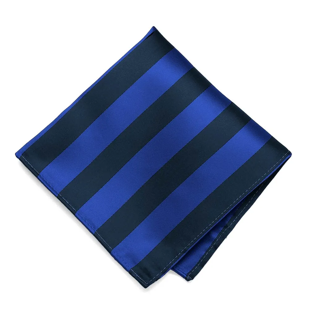 Navy Blue and Royal Blue Striped Pocket Square sold by TieMart