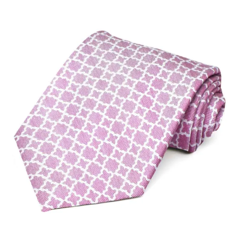 Magenta Moroccan Trellis Cotton/Silk Extra Long Necktie sold by TieMart