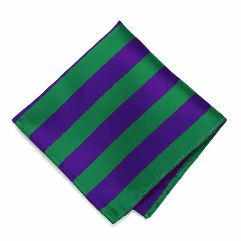 Kelly Green and Dark Purple Striped Pocket Square sold by TieMart