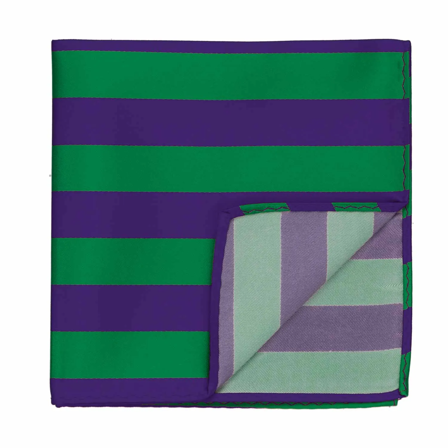 Kelly Green and Dark Purple Striped Pocket Square sold by TieMart product image thumbnail 2
