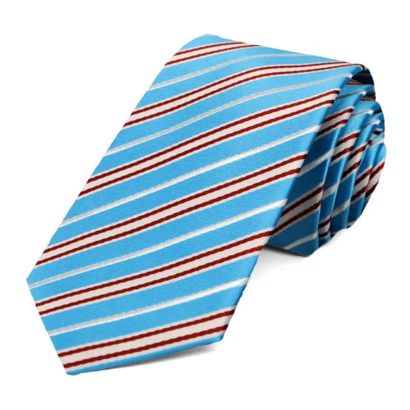 Turquoise Superior Striped Slim Necktie sold by TieMart