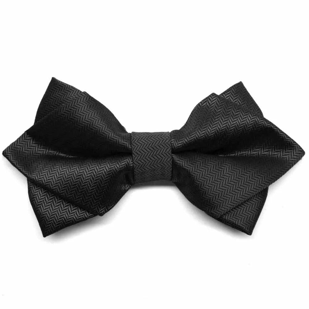 Black Herringbone Diamond Tip Bow Tie sold by TieMart